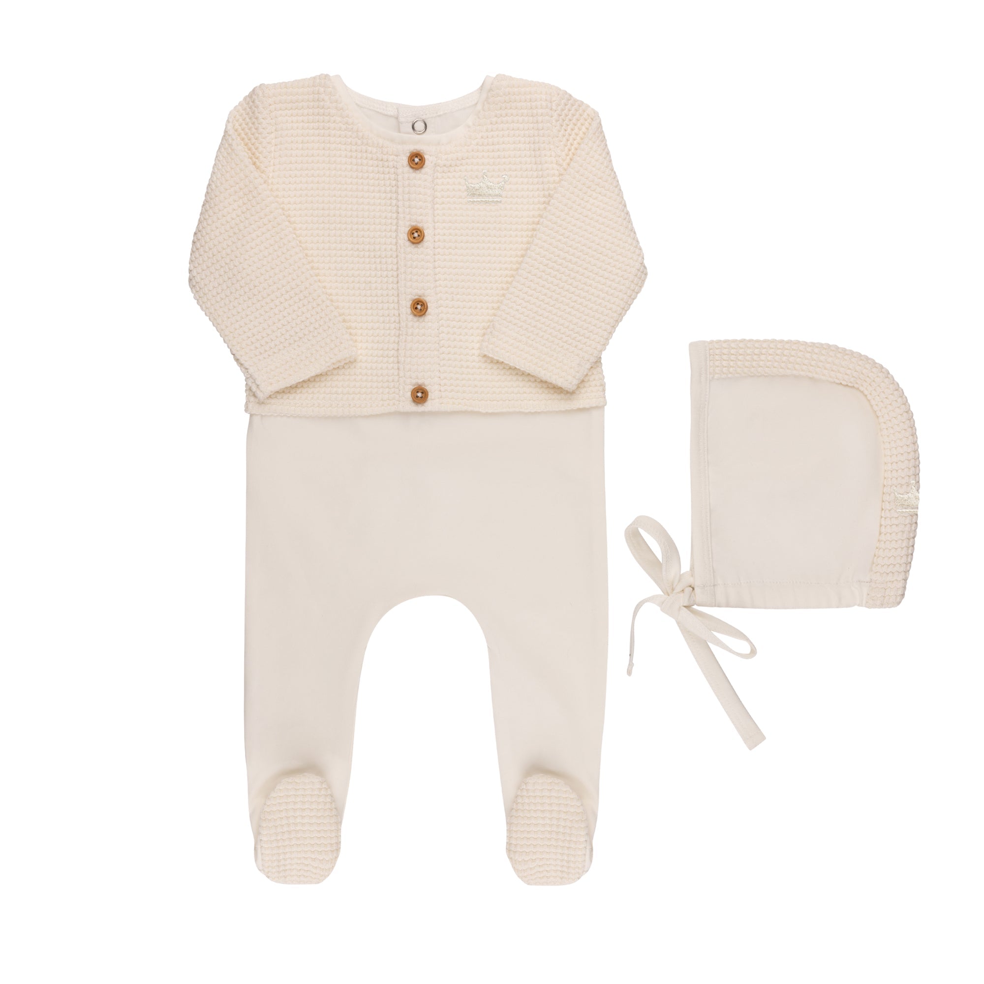 Faux Cardigan Footie & Hat (cotton edition)