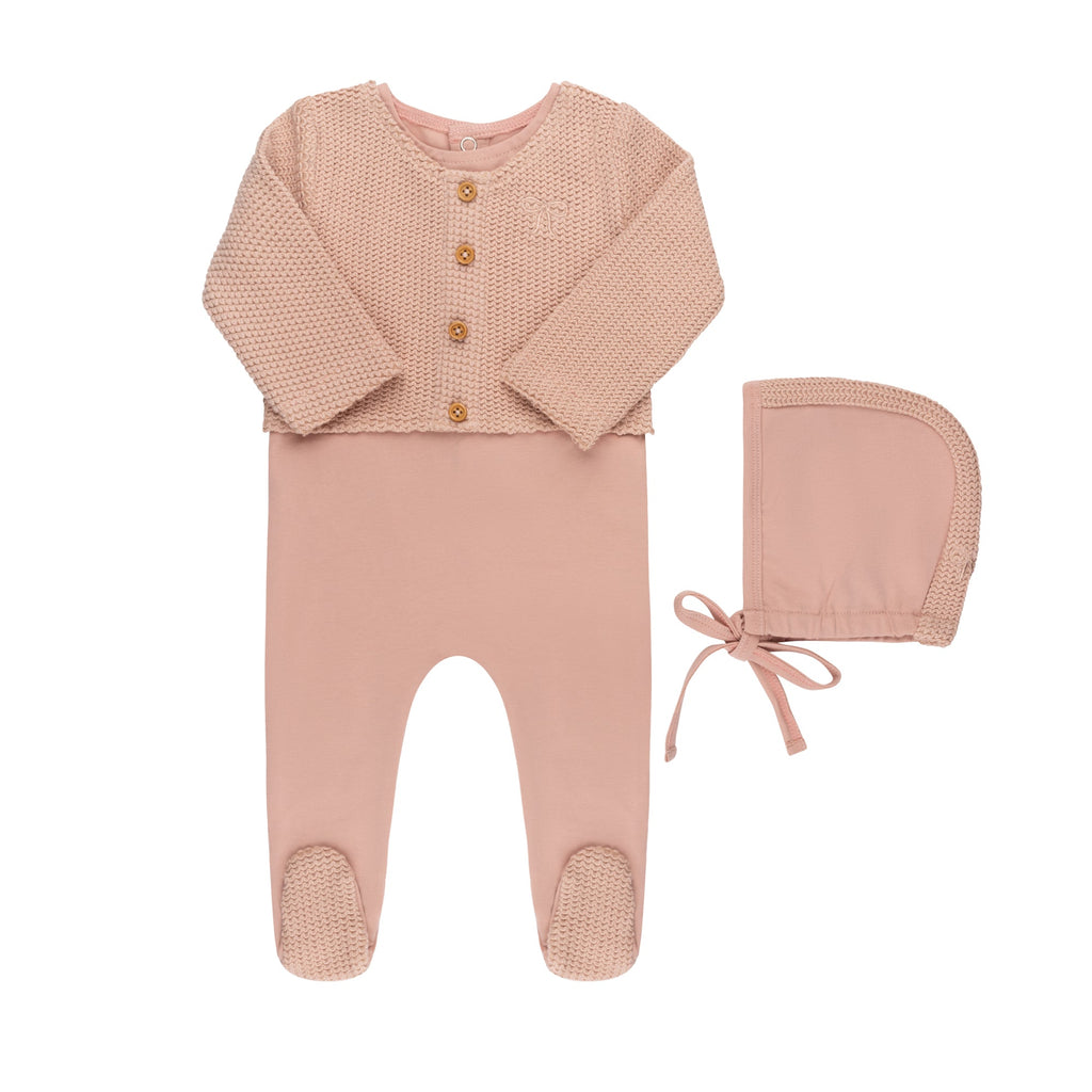 Faux Cardigan Footie & Hat (cotton edition)