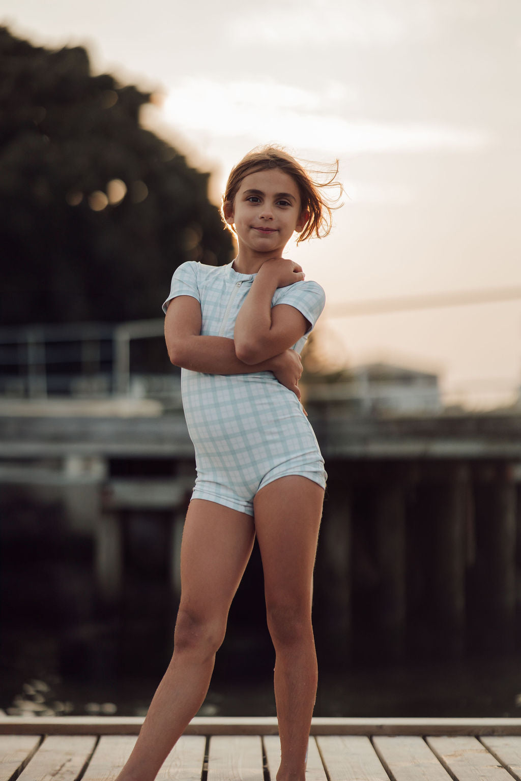 Short Sleeve Rashguard Swimsuit | UPF + Recycled - Fern Plaid