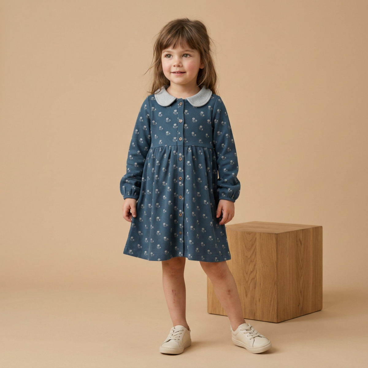 Organic Collared Dress - Indigo Blossom