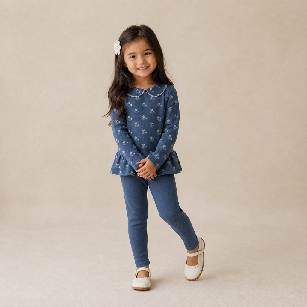 Organic Collar Peplum Top Set of 2 - Indigo Blossom + Navy