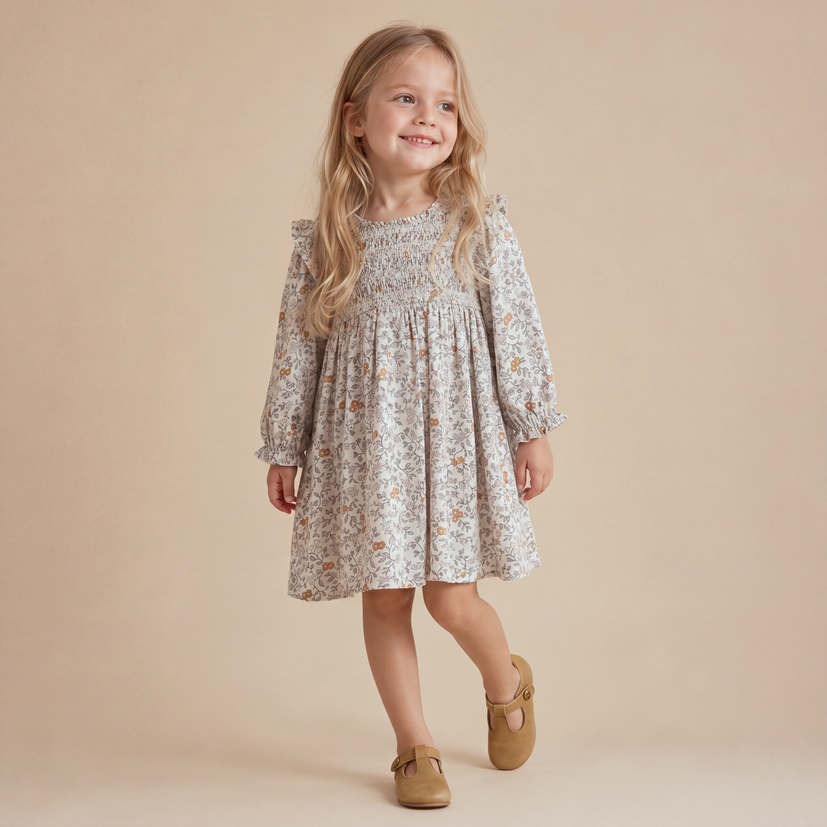 Organic Smocked Ruffle Dress - Ivy