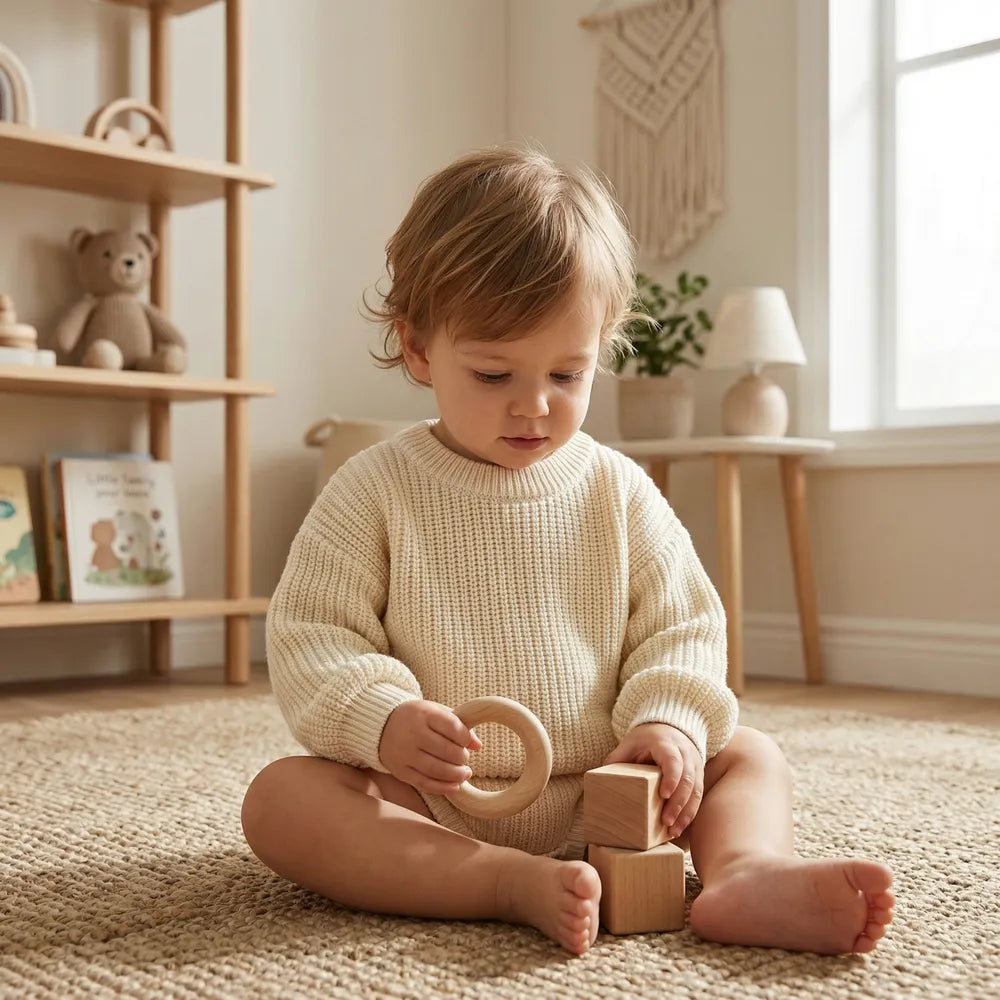 Classic Knit Baby Sweater in Cream