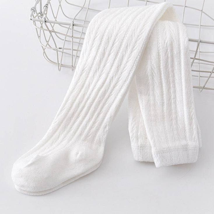 Little Bug Cable Knit Tights in White