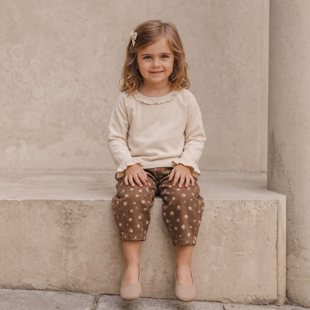 Organic Ruffle Neck Top - Oat