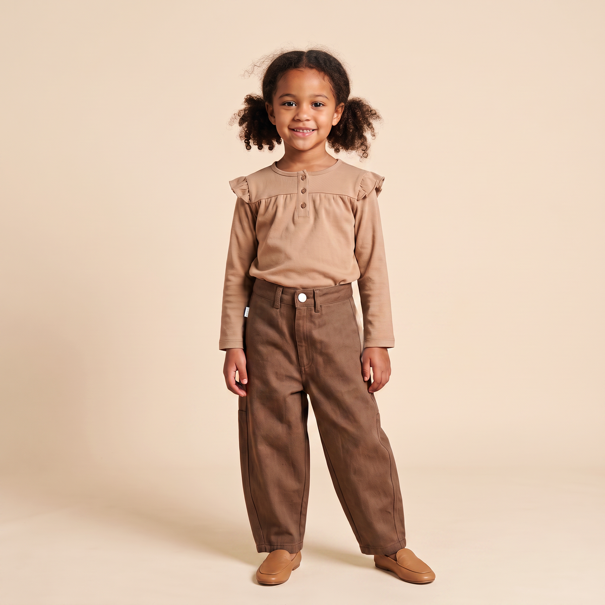 Organic Twill Barrel Pants - Brown