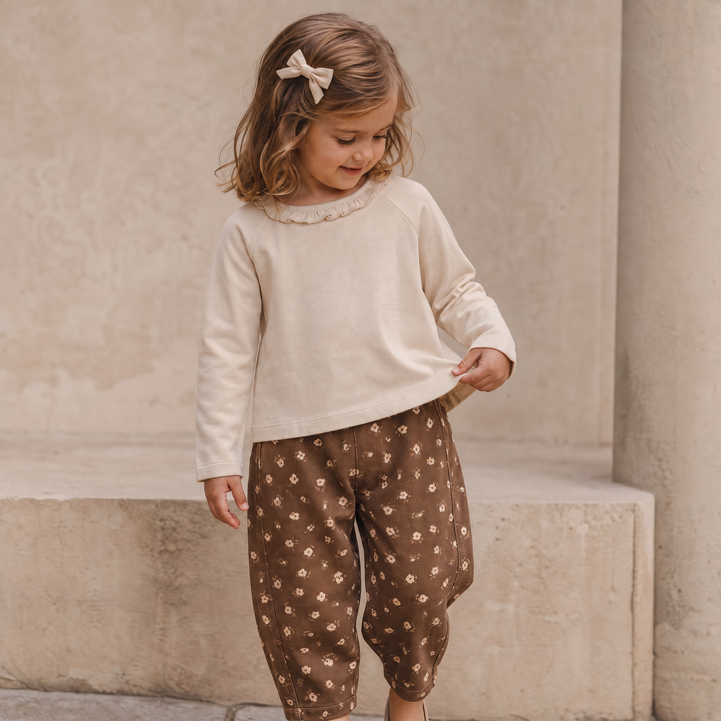 Organic Ruffle Neck Top - Oat