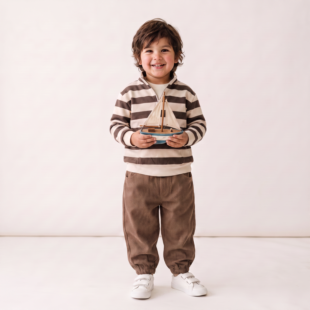 Organic Twill Joggers Pants - Brown