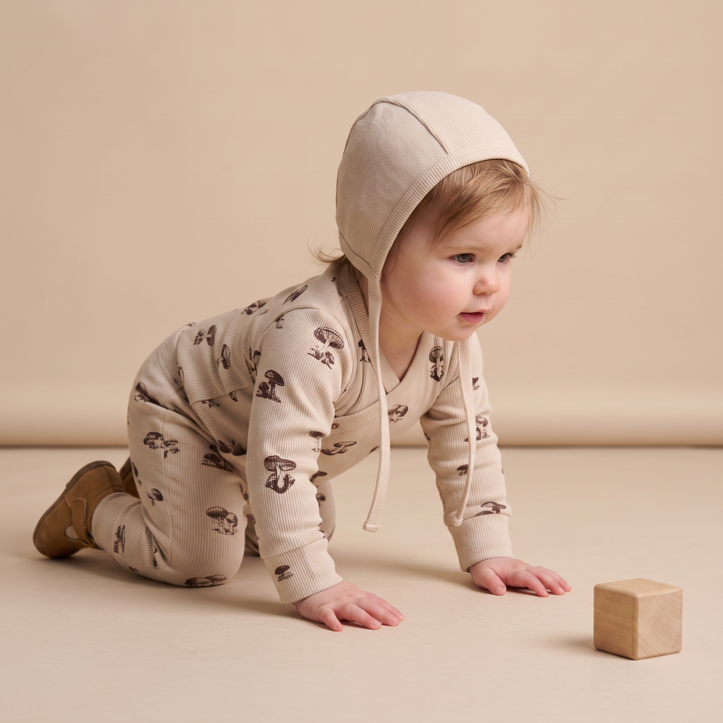 Organic Kimono Onesie & Pants Set - Mushroom