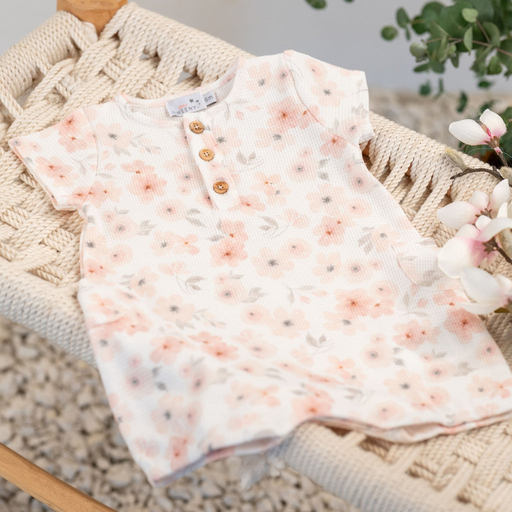 NOA | Girls Soft Pink Flower Print Waffle Cotton Shortie