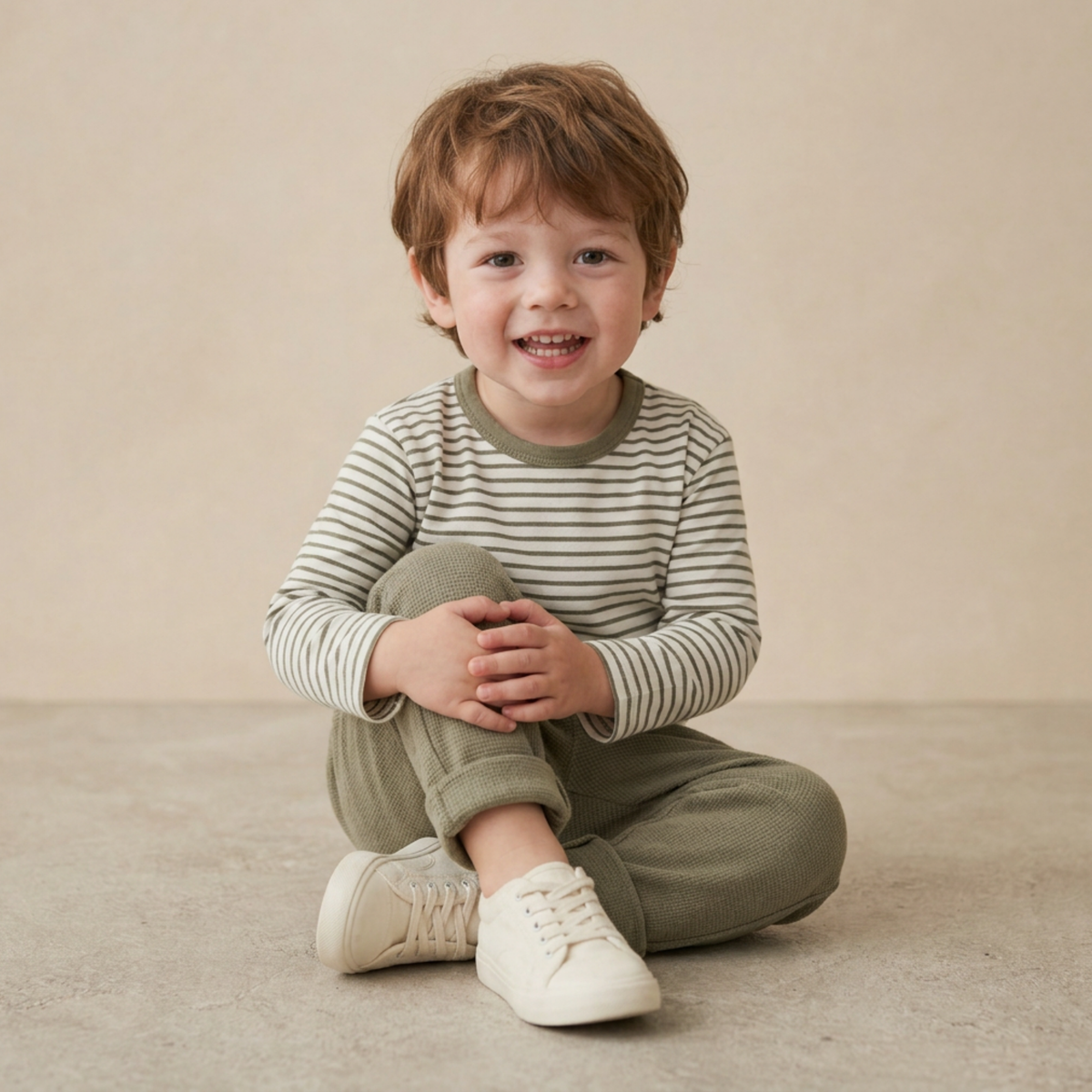 Organic Tee & Foldover Pants Set - Olive Stripes