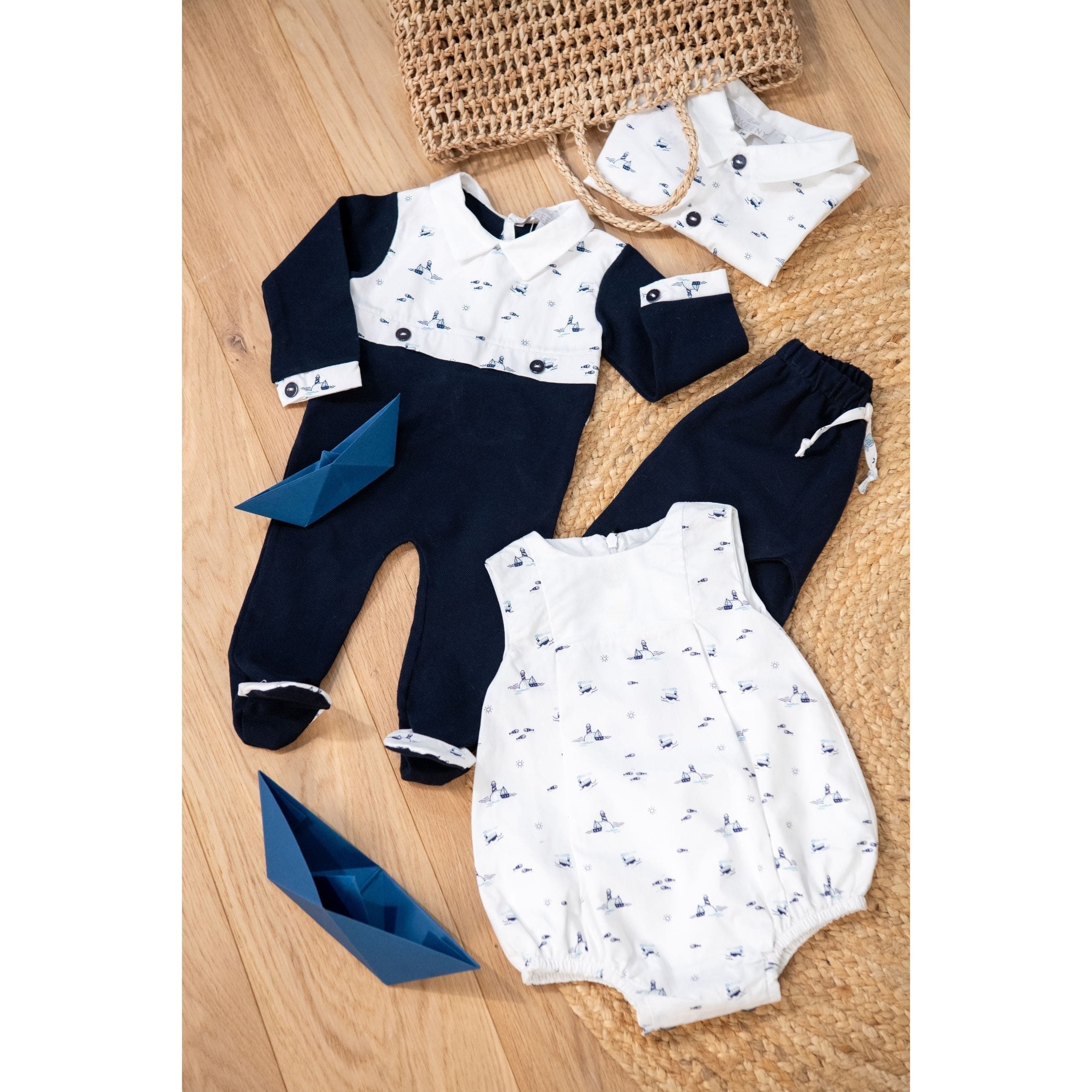 PETIT MARCEL | White Cotton Sailboat Print Shortie