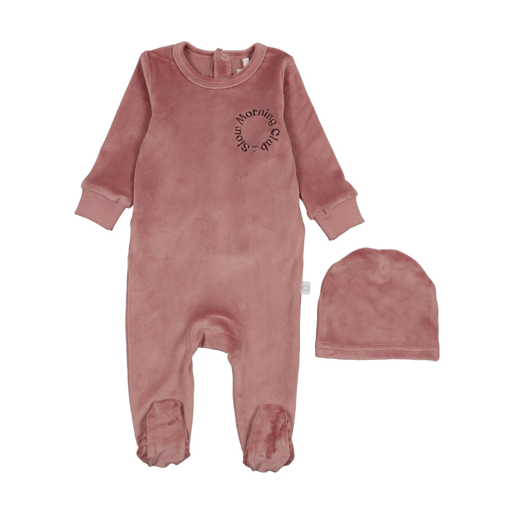 Logo Velour Footie-Pink/Brown