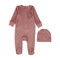 Logo Velour Footie-Pink/Brown