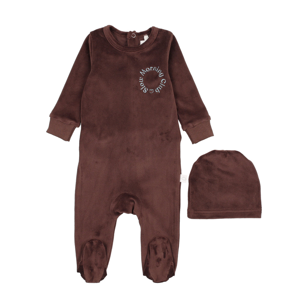 Logo Velour Footie-Brown/Blue