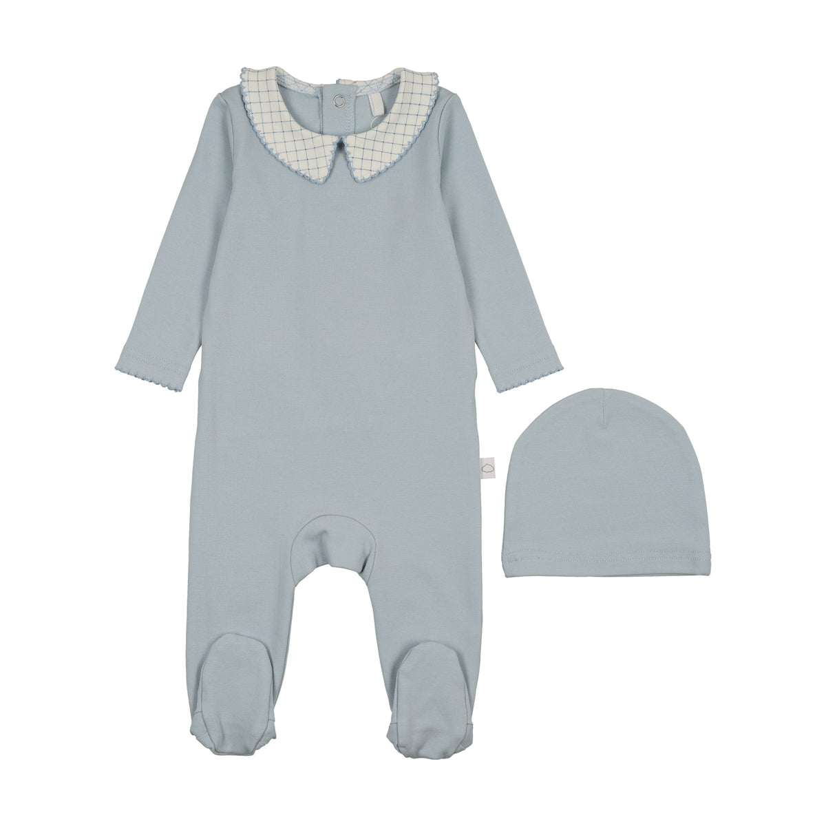 Printed Collar Footie-Dusty Blue