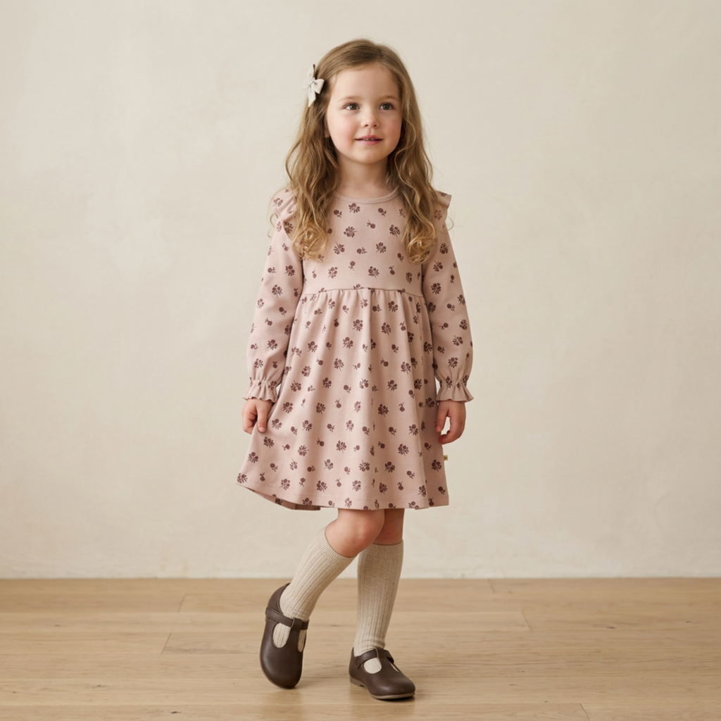 Organic Ruffle Sleeve Dress - Rosebud