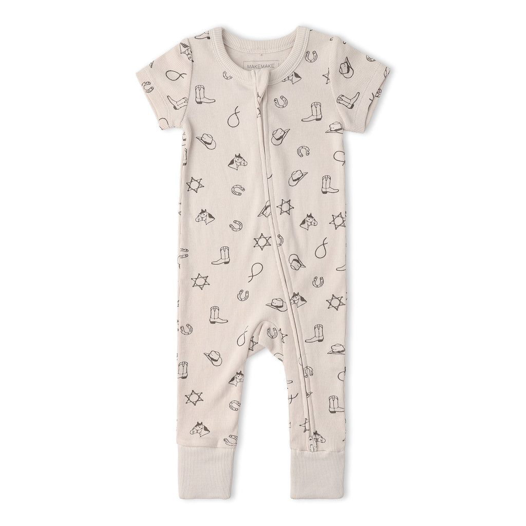 Organic Short Sleeve Zip Romper - Rodeo