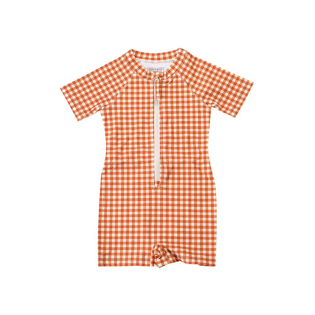 Short Sleeve Rashguard Swimsuit | UPF + Recycled - Sienna Gingham