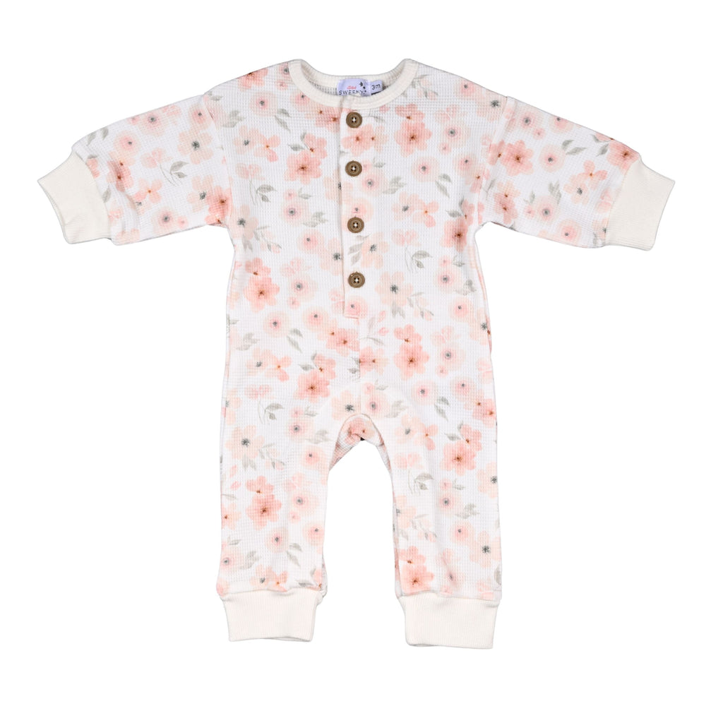 SOK | Baby Girls Ivory Waffle Cotton Floral Romper