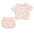 STELLA  | Girls Pink Blossom Print Waffle Cotton Shorts Set