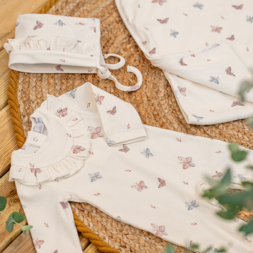 SYRINE  | Girls Ivory Cotton Butterfly Babysuit Set