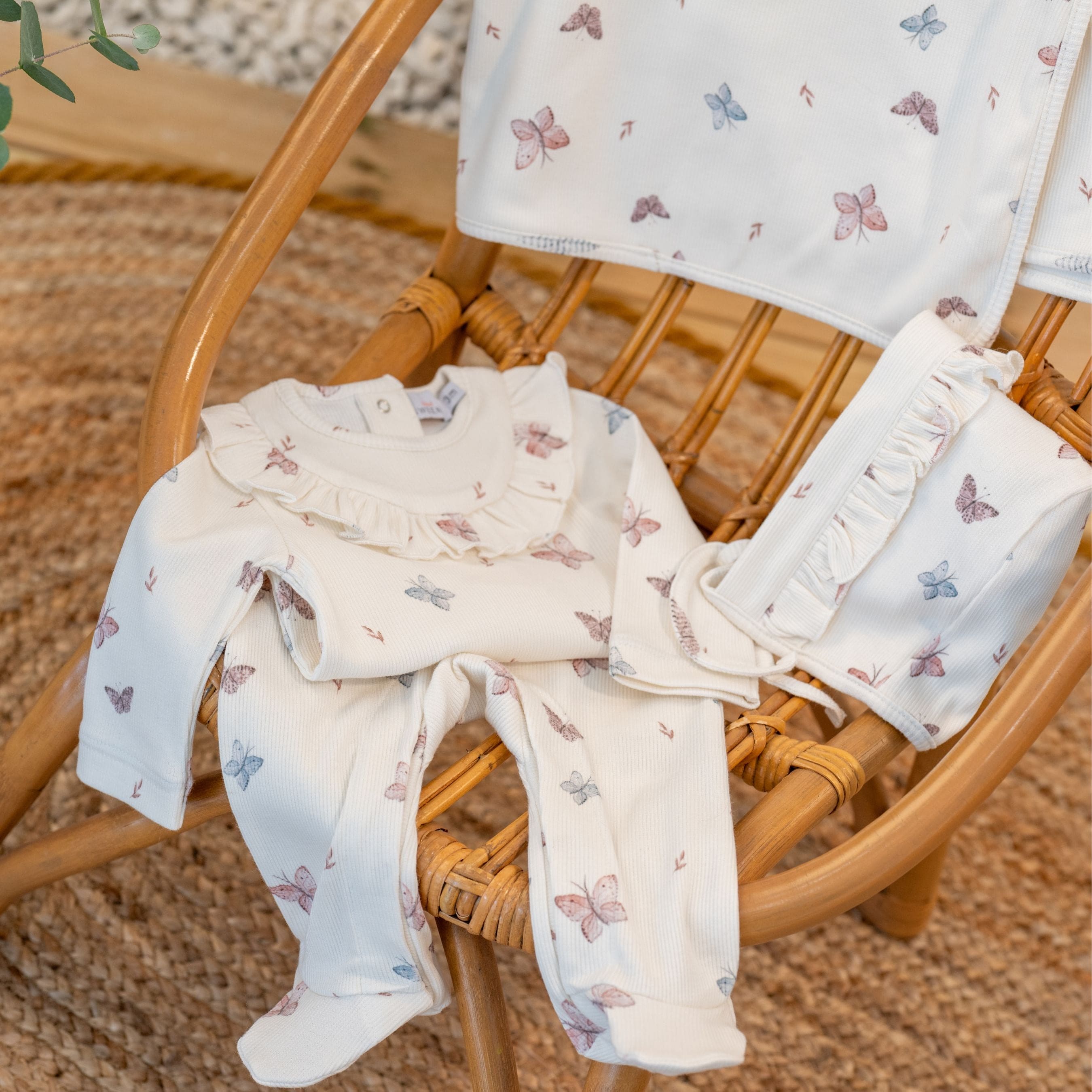 SYRINE  | Girls Ivory Cotton Butterfly Babysuit Set